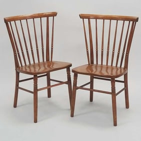 Pair Richardson Brothers oak spindle side chairs- 34 1/2"H 16 1/2"W 18"D