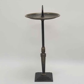 Egyptian Revival metal stand with tray- 26"H 12"D