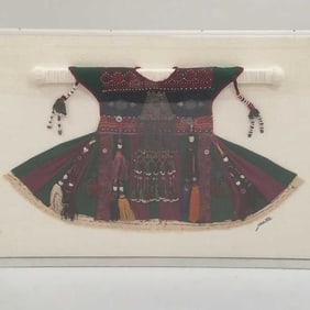 Turkman dress by Kiatta in shadow box frame- 28"H 40"W 3"D