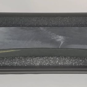 Daniel Bruggeman oil painting on panel & galvanized tin "Diorama 3: Tornado" 20"H 57"W OD