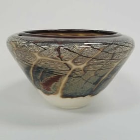 Davis Glass signed & dated '04 art glass vase- 4 3/8"H 9 1/4"D