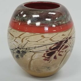 Davis Glass signed & dated '04 art glass vase- 9 1/2"H 9"D