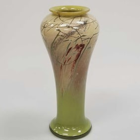 Davis Glass signed & dated '01 art glass tall vase with gallery sticker- Omaha, NE on bottom- 14"H