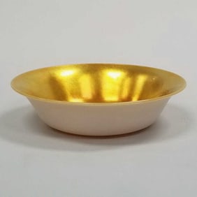 Steuben gold aurene & calcite art glass bowl- approx. 2"H 8"D