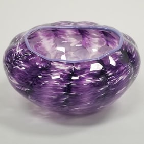 Flame Run signed & dated 2008 lobed art glass bowl- 5 1/4"H 10"D
