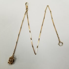 14K gold watch fob chain: 16.8 grams, 18" total length