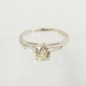 14K white gold & diamond ring - 6mm center stone - 3.3 grams; size 7 1/2