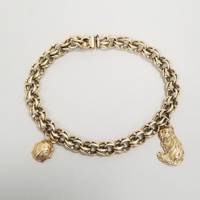 10K gold chain bracelet w/ two 14K charms- 16.7g total, 7 1/2"L (1 of 7)