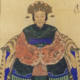 Hand painted ancestral portrait- signed- in ornate frame- 22"H 19"W