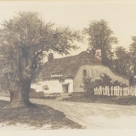 Antique Ernest Rost etching "Delaware Home" 23 1/2"H 43 1/2"W framed O.D.