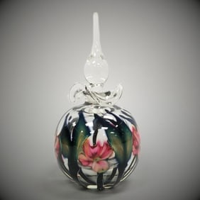 Charles Lotton signed & dated 2004 perfume/ cologne art glass bottle with stopper- 10 1/2"H