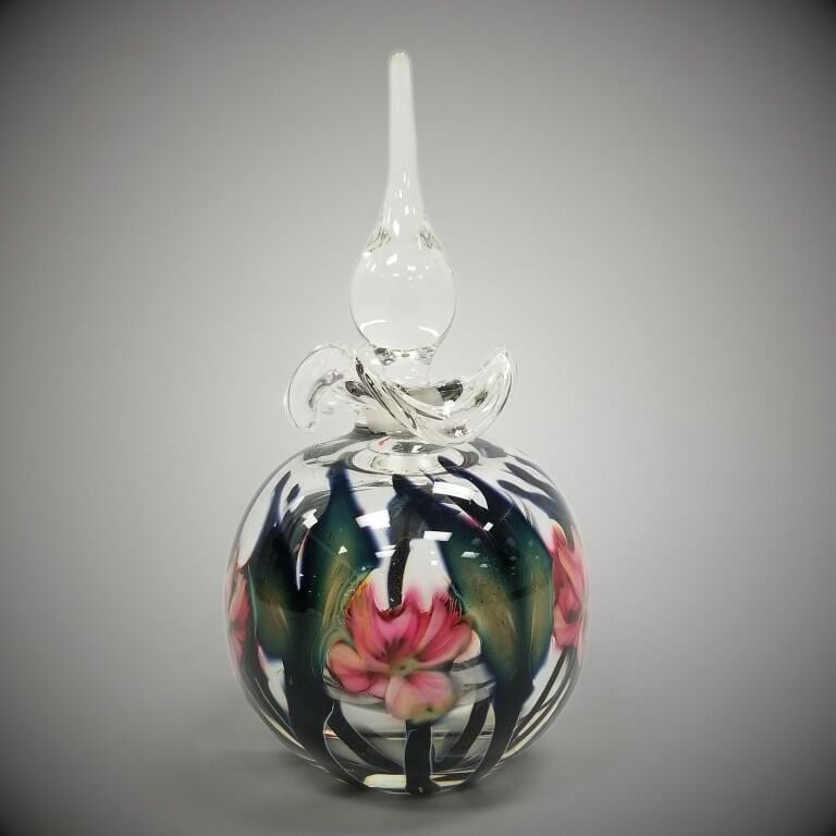 Charles Lotton signed & dated 2004 perfume/ cologne art glass bottle with stopper- 10 1/2"H (1 of 15)