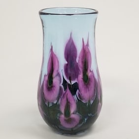 Daniel Lotton signed & dated 2012 art glass vase with flowers- 7 3/4"H