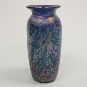 David Tate signed & dated 2007 pulled feather art glass vase- 8 3/4"H