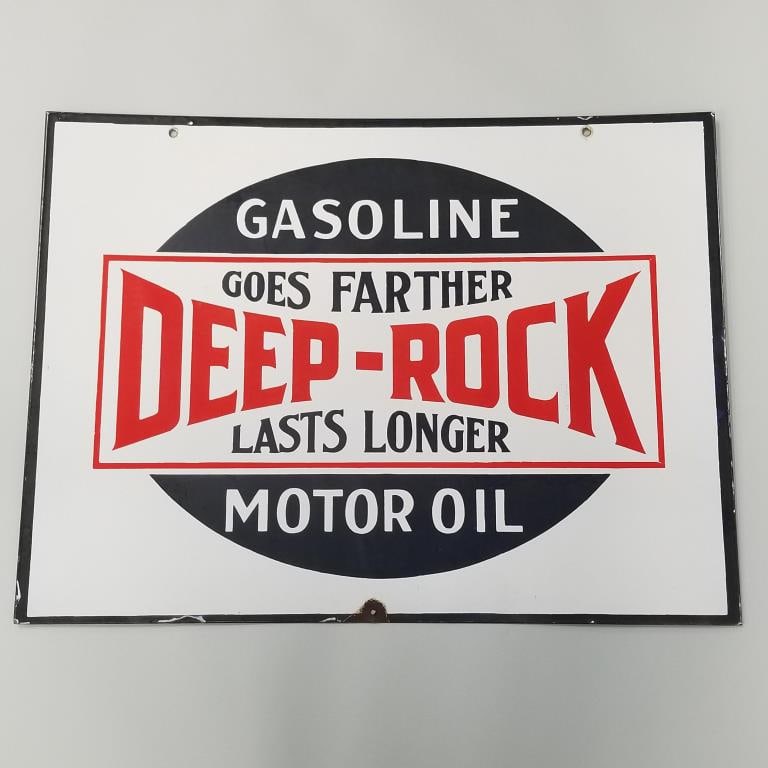 Deep Rock motor oil/ gasoline double sided porcelain advertising sign(bottom hole added)  24"H 32"W (1 of 19)