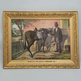 Green River Whiskey advertising tin sign in original frame- Chas. W. Shunk Chicago- 32"H 42 1/8"W