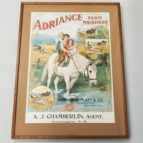 Adriancea Farm Machinery- A.J. Chamberlin, Agent original advertising paper litho- 32 1/2"H 24 5/8"W