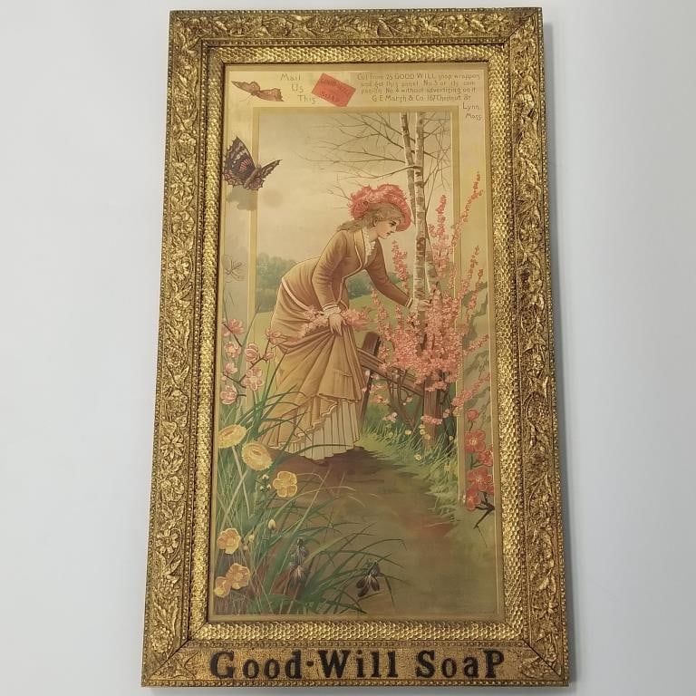 Good- Will Soap antique advertising paper litho w/ original frame- 39"H 18 7/8"W framed O.D. (1 of 11)