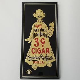 Yellow Kid Cigar- Brucker Boghien- Phila. advertising reverse glass sign- 25 1/4"H 12"W framed O.D.