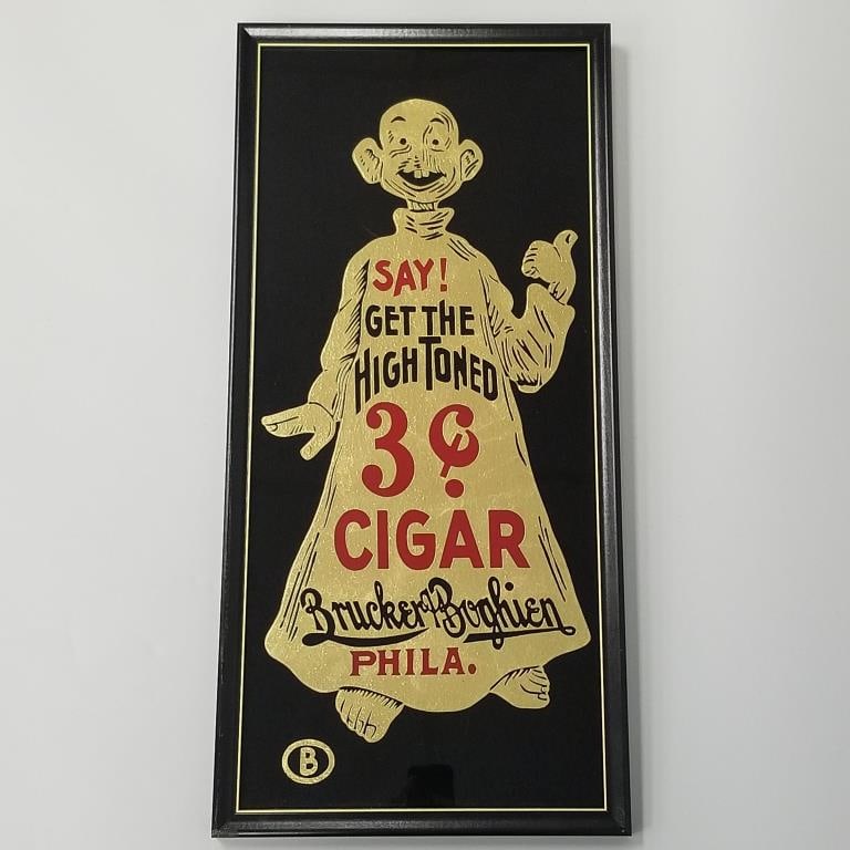 Yellow Kid Cigar- Brucker Boghien- Phila. advertising reverse glass sign- 25 1/4"H 12"W framed O.D. (1 of 7)