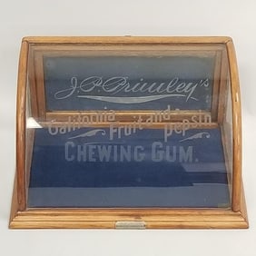 J.P. Primley's California Fruit & Pepsin Chewing Gum etched glass advertising display cabinet- 9