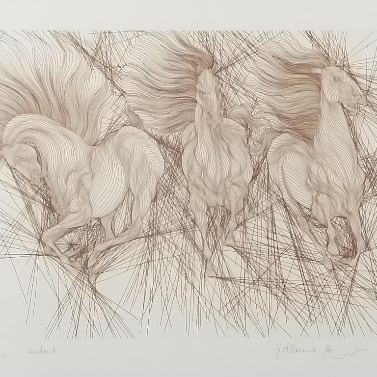 Guillaume Azoulay "Andante" framed pencil signed & numbered 26/230 etching - 25 3/4"H 28 1/4"W: Guillaume Azoulay "Andante" framed pencil signed & numbered 26/230 etching - 25 3/4"H 28 1/4"W