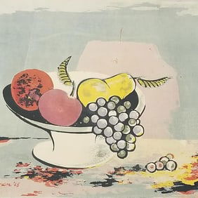 Saltzman (William) '46 colored screen print #17/25 still life- 21"H 26 3/4"W framed O.D.