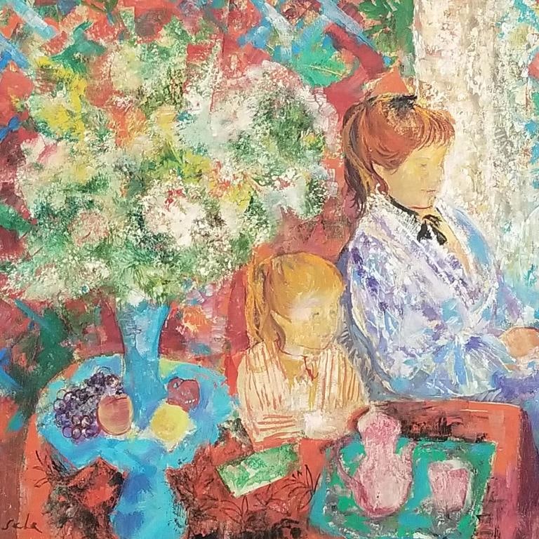 Grau Sala signed on front & reverse oil painting on canvas "Interieur" 1969- 34 3/4"H 41"W (minor lo (1 of 11)