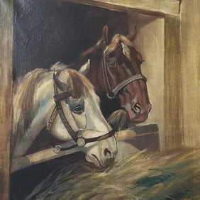 (Thomas Dalton) Beaumont- W. Virginia signed oil painting on canvas- hunter (losses to frame)- 26"H