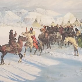 John Clymer limited edition pencil signed PP 386/ 400 print "The Meeting- 1878"- 25 1/8"H 33 9/16"W