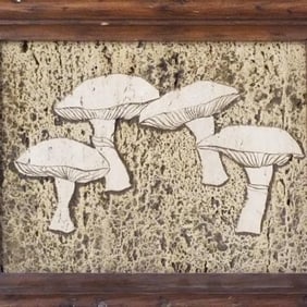 Unique carved stone relief of mushrooms- 11 5/8"H 13 5/8"W