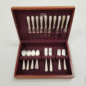 50 pcs Kirk Repousse sterling silver flatware- 52 troy oz total- place setting for 10 (assembled set