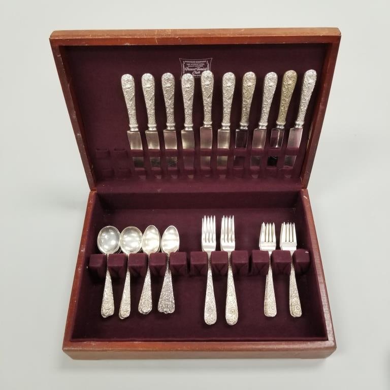 50 pcs Kirk Repousse sterling silver flatware- 52 troy oz total- place setting for 10 (assembled set (1 of 13)