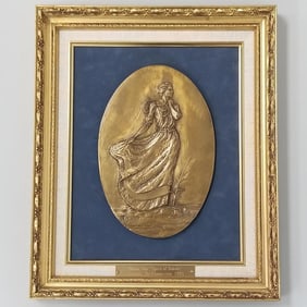 D.C. Lamphere signed & dated 1987 bronze plaque with personalized nameplate- 18"H 15 1/8"W O.D. and