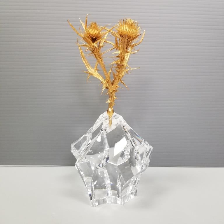 Steuben signed glass rock sculpture with gold vermeil thistle (minor nicks to corners) 7 1/2"H 3 (1 of 13)