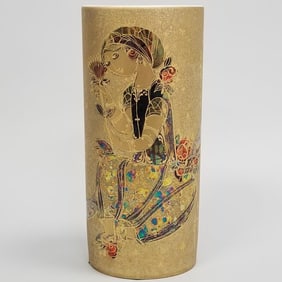 Bjorn Wiinblad- Rosenthal studio-line figural decorated vase- 11"H 4 7/8"W