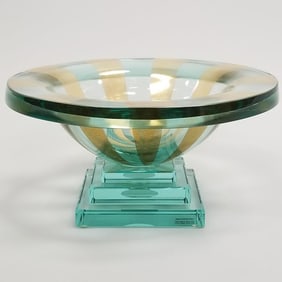 Stephen Schlanser signed footed art glass centerpiece bowl- 1998 (2 small nicks to base corners) 5