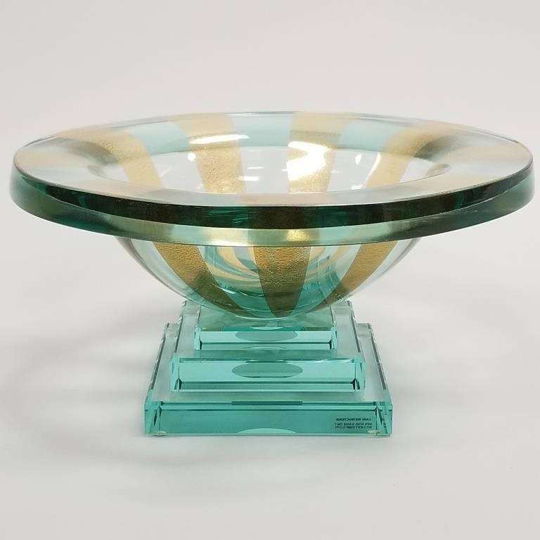 Stephen Schlanser signed footed art glass centerpiece bowl- 1998 (2 small nicks to base corners) 5 (1 of 13)