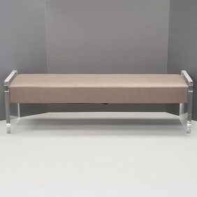 Heavy lucite upholstered long bench  (stain to fabric) 20"H 67"W 18"D