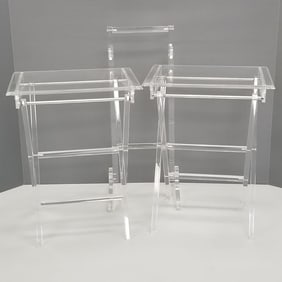 Lucite stand with 2 folding trays- 32"H 20"W 7 1/8"D complete