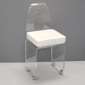 Lucite swivel chair with upholstered seat- 32"H 14"W 16"D