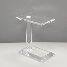 Heavy lucite end table with beveled edges- 21"H 11"W 18"D
