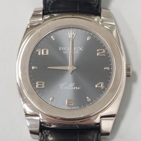 Rolex Cellini 18K white gold watch model #5330; serial # K67022 with leather strap and Rolex tang