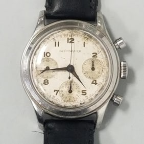 Vintage Wittnauer triple dial chronograph watch with leather band currently running, sub dials not