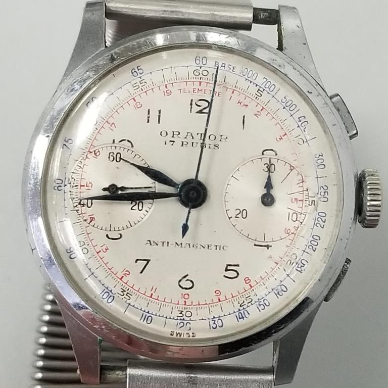 Vintage Orator chronograph stainless watch- case back # 339146 (not running) (1 of 9)