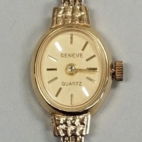 14K gold Geneve ladies wristwatch & band- 8.5g total incl movement- 7"L