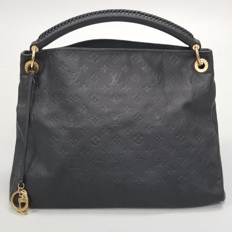 Louis Vuitton dark navy blue monogram Empreinte Artsy handbag (shows light wear on corners) 16"H: Louis Vuitton dark navy blue monogram Empreinte Artsy handbag (shows light wear on corners) 16"H incl handles 17"W 7 1/2"D