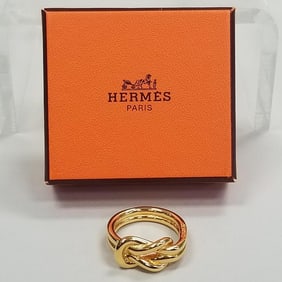 Hermes knot scarf ring in gold tone metal with box