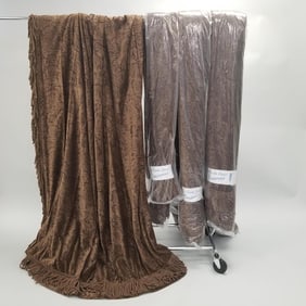 2 pairs drapery panels: brown damask tapestry chenille with fringe: 1 pair approx. 130"L 48W; 1 pair