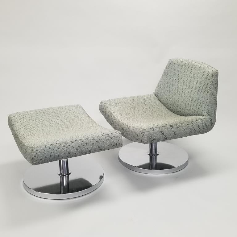 Goodman Charlton contemporary upholstered swivel chair & ottoman on round metal bases- 30 1/2"H 30 (1 of 19)